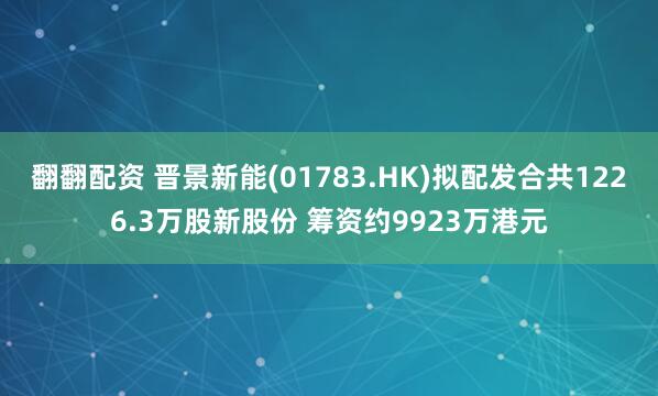 翻翻配资 晋景新能(01783.HK)拟配发合共1226.3万股新股份 筹资约9923万港元