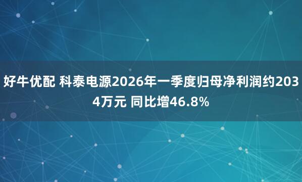 好牛优配 科泰电源2026年一季度归母净利润约2034万元 同比增46.8%
